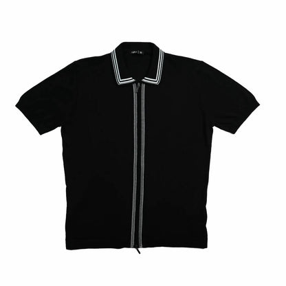 Contour Short Sleeve Two Way Zip Knit Polo Shirt