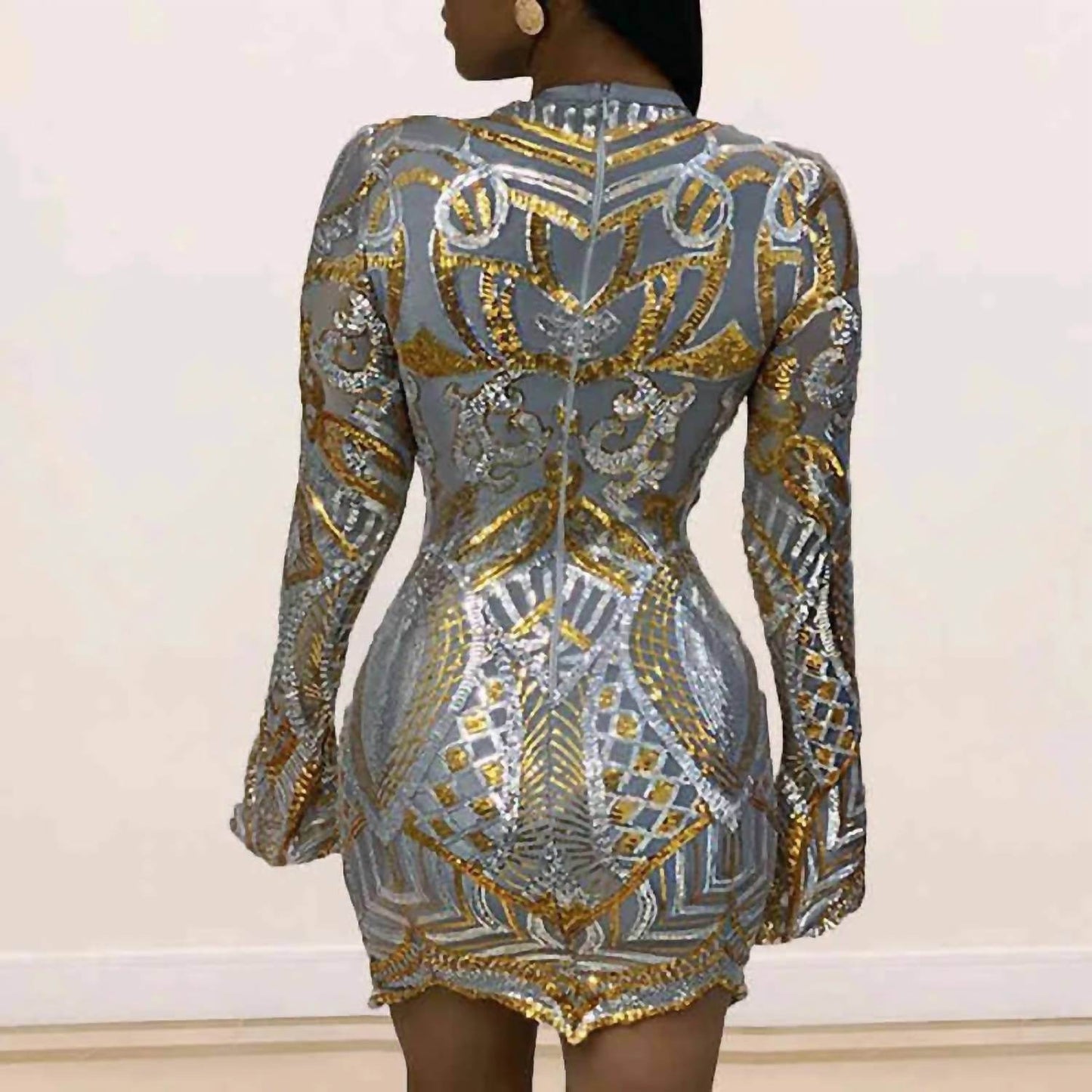 GAJE - Sleek Sequin Long Sleeve Bodycon Mini Dress - Rack Hunt