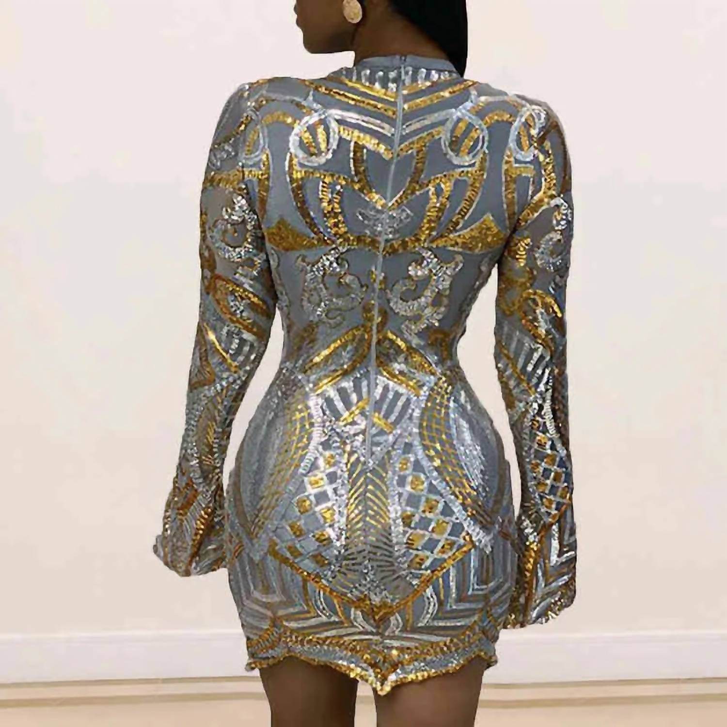GAJE - Sleek Sequin Long Sleeve Bodycon Mini Dress - Rack Hunt