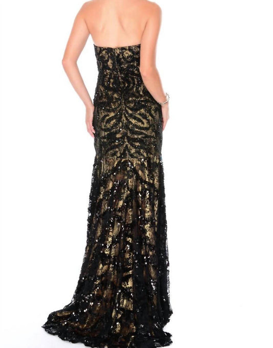 Precious Formals - Lace-and-sequins Overlay Strapless Gown - Rack Hunt -
