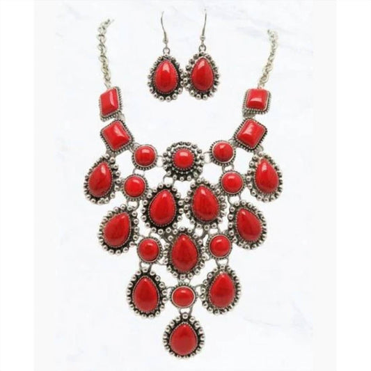 Women's Stone Statement Necklace & Earring Set