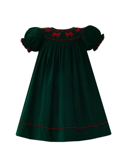 Anavini - Girl's Corduroy Short Sleeve Bows Bishop Dress - Rack Hunt
