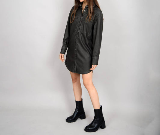 RD International - Aliska Distressed Faux Leather Snap Front Shirt Dress - Rack Hunt -