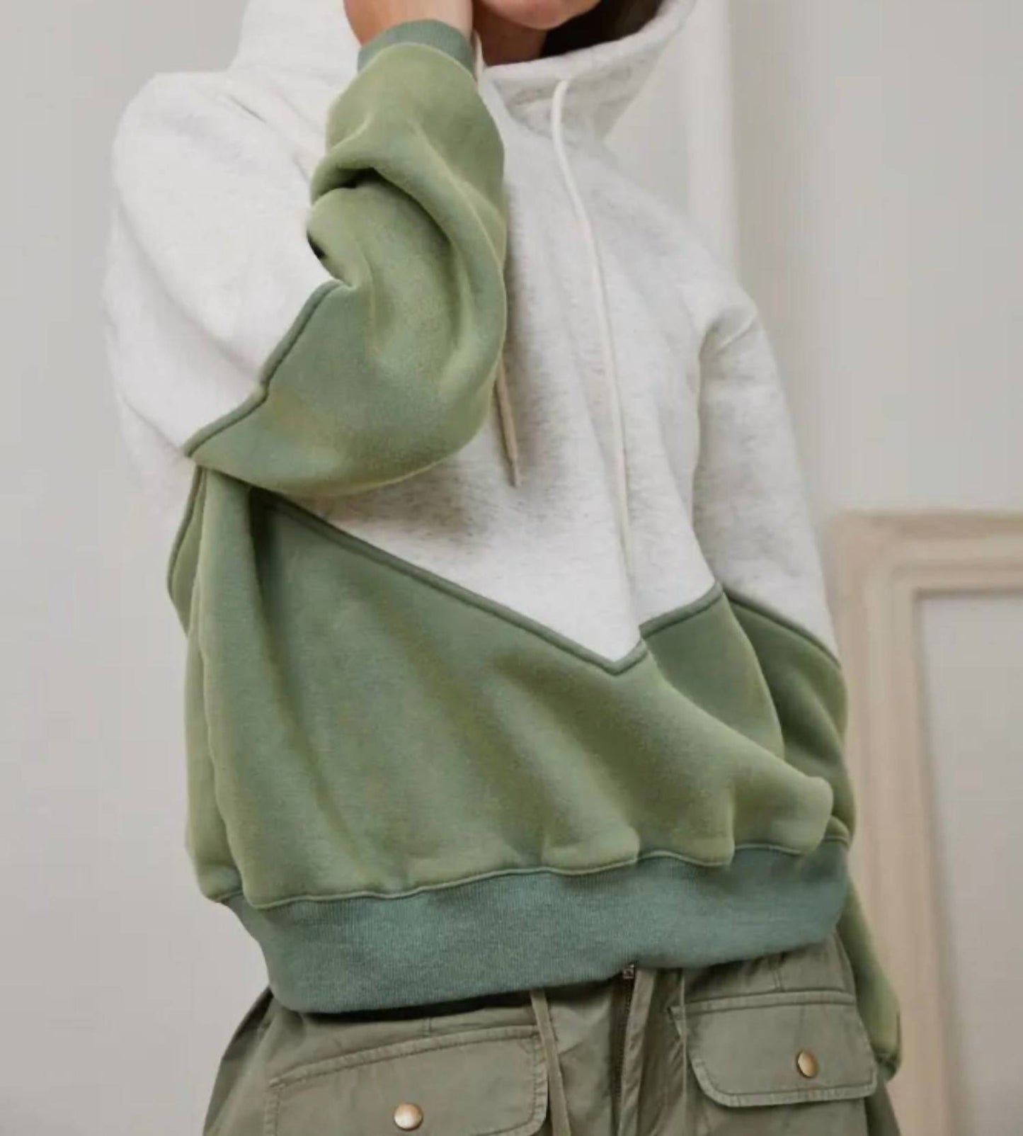 Two Tone Color Block Soft Fleece Hoodie