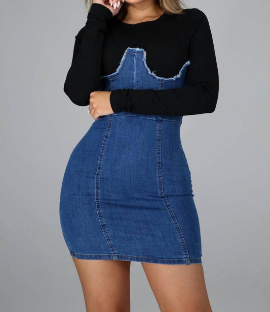 In The Mean Time Two Tone Denim Tee Dress