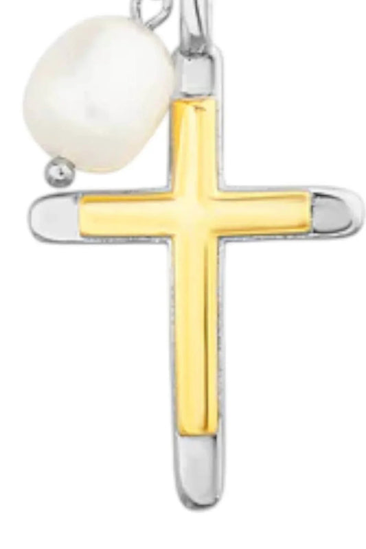 Allyanna Gifts - Women's Two Tone Cross With Pearl Necklace - Rack Hunt