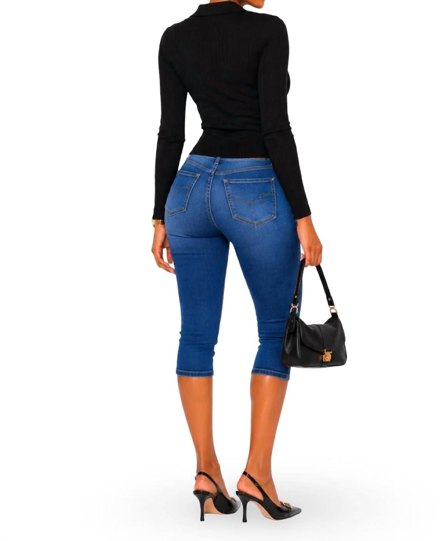 Trish Thick Ribbed Mesh Long Sleeve Deep V Cut Top
