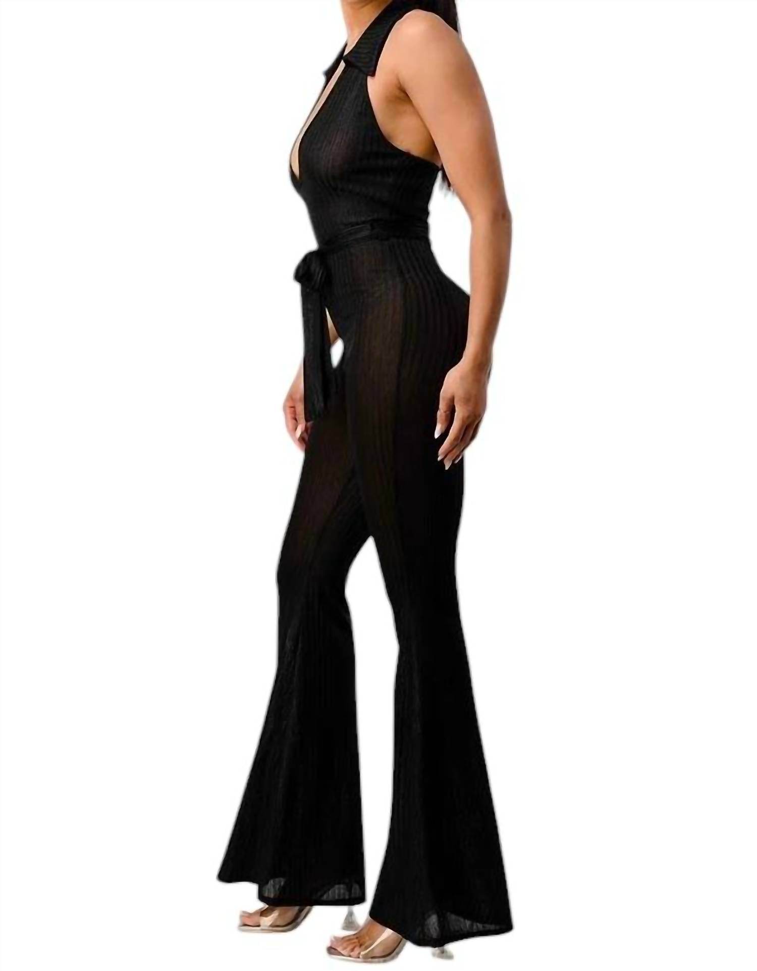 Aced It - Lurex Rib Deep V-Line Disco Jumpsuit - Rack Hunt