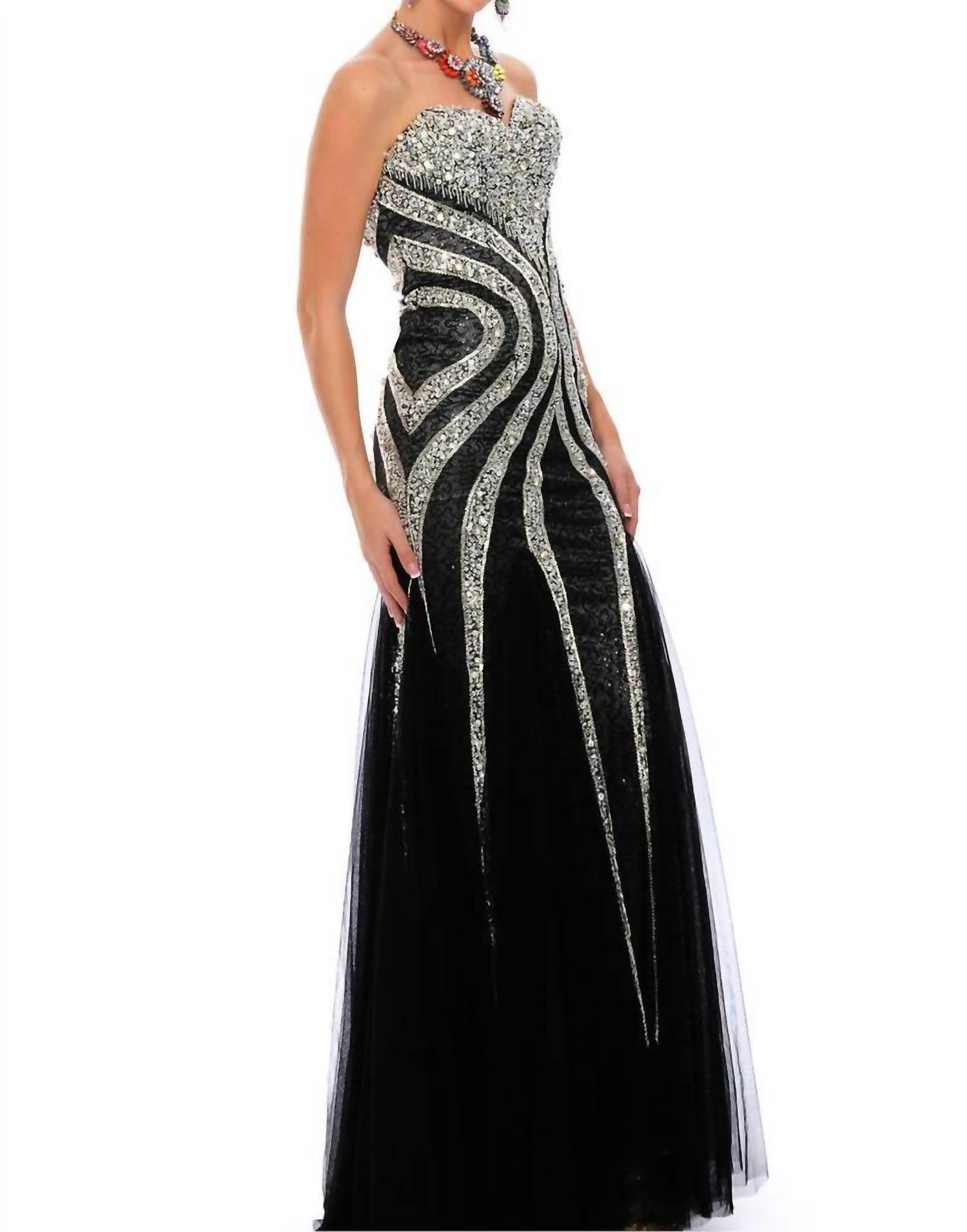 Precious Formals - Hand Beaded Illusion Lace Prom Dress - Rack Hunt