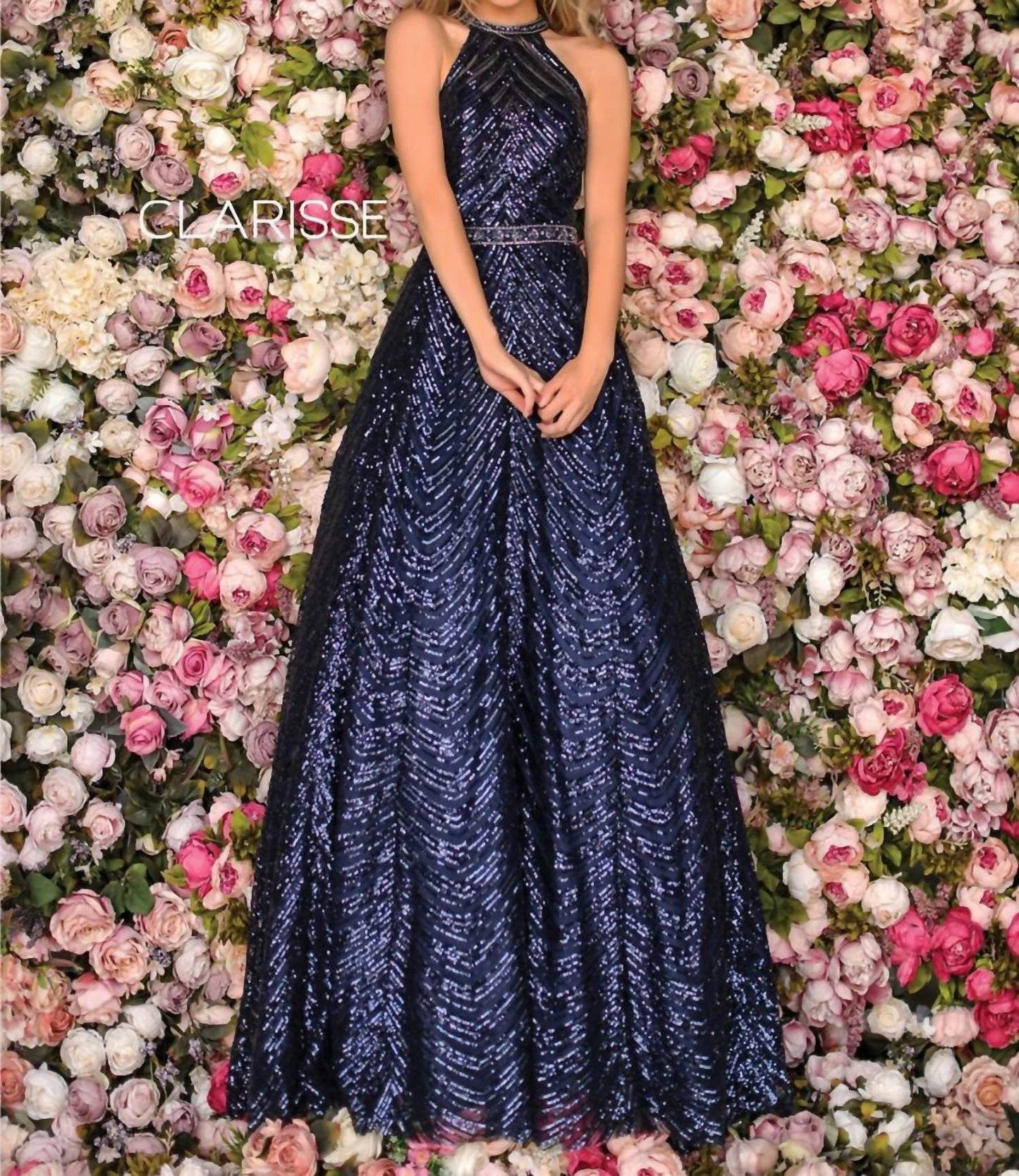 Sequined Halter A-line Prom Dress