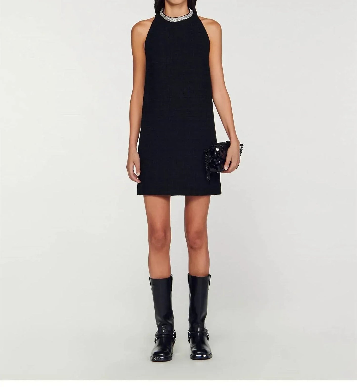 Sandro - Sleeveless Embellished Collar Cotton Mini Dress - Rack Hunt
