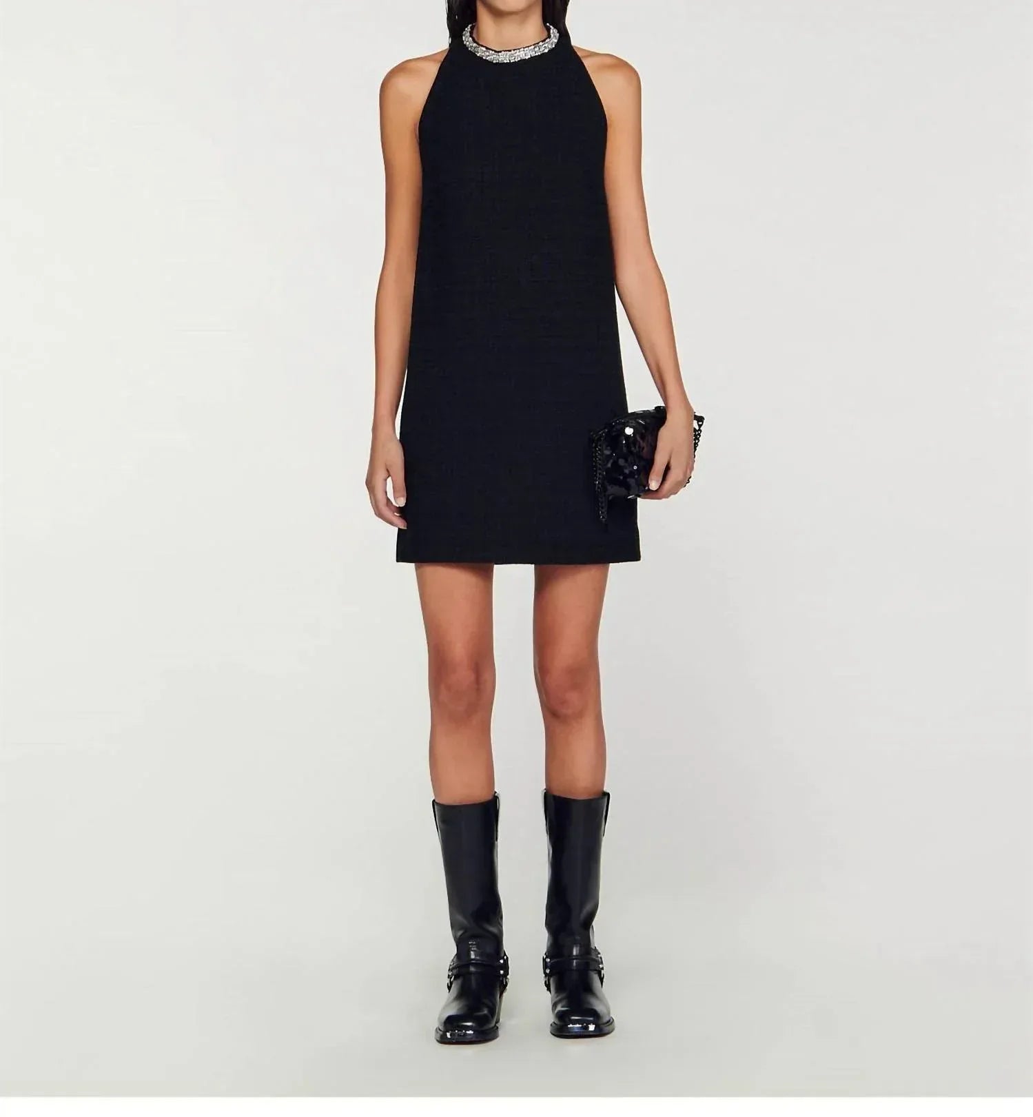 Sandro - Sleeveless Embellished Collar Cotton Mini Dress - Rack Hunt