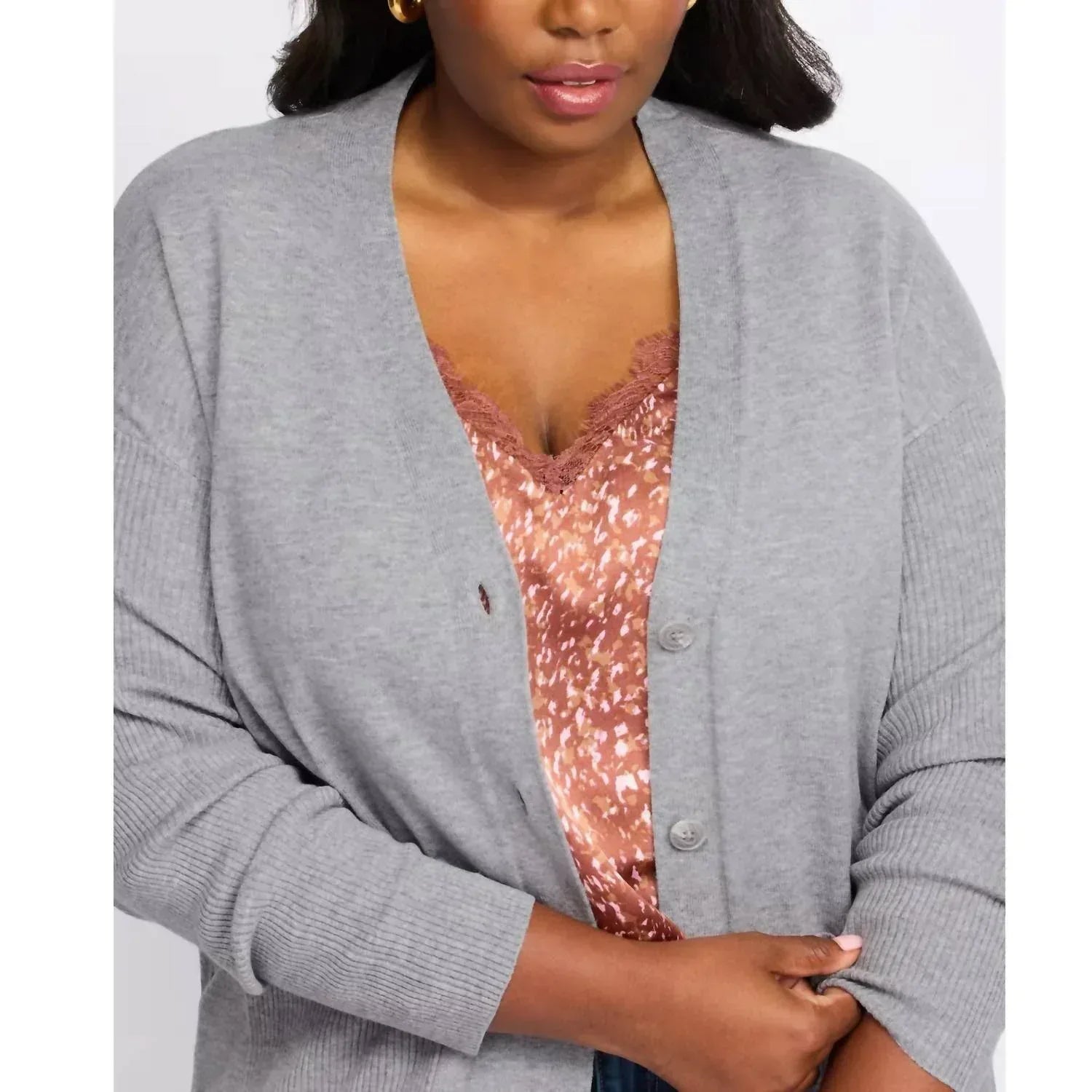 Bobeau - Button Front Cardi Pocketed Preppy Sweater - Plus - Rack Hunt