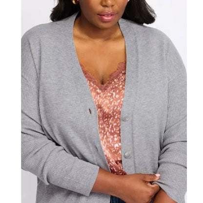 Bobeau - Button Front Cardi Pocketed Preppy Sweater - Plus - Rack Hunt