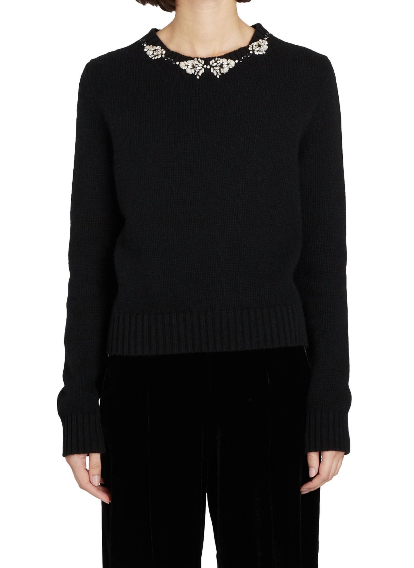 Knit Pullover With Rhinestone Collar Sweater