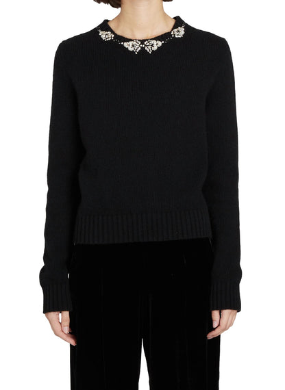 Knit Pullover With Rhinestone Collar Sweater