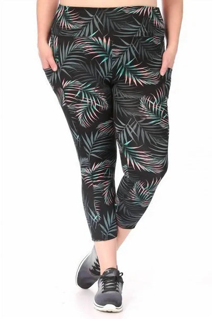 SHOSHO - Tropical Leaf Workout Capri Pant - Rack Hunt