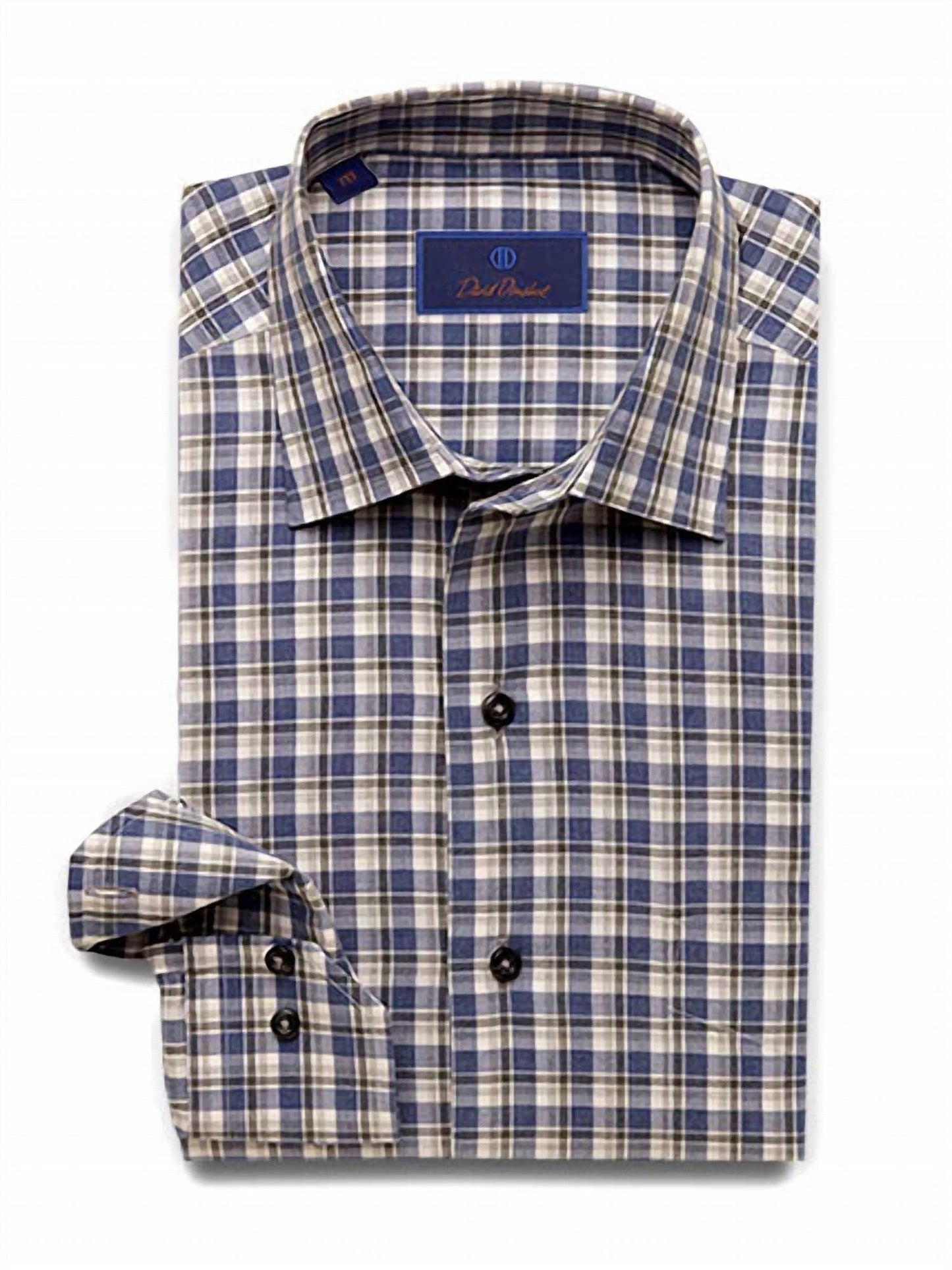 Men's Lightly Brushed Melange Denim Plaid Shirt