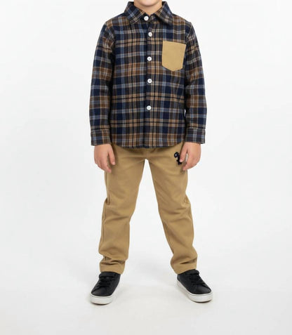 Little Boy Plaid Collar Shirt With Pants Set