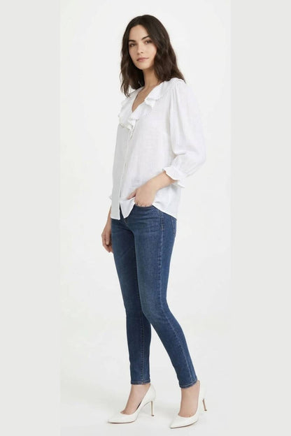 Pom-pom Trim Ruffle Blouse