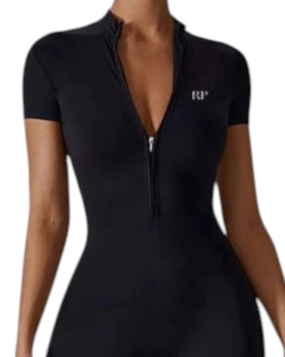 Rockstar Peach - Scuba Zip Short Sleeve Jumpsuit - Rack Hunt