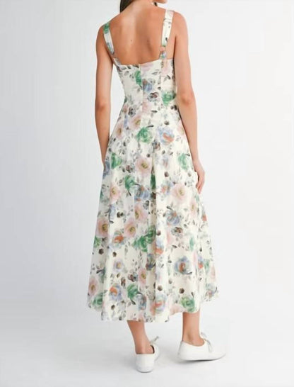 Rosie Floral Sweetheart Neck Midi Dress
