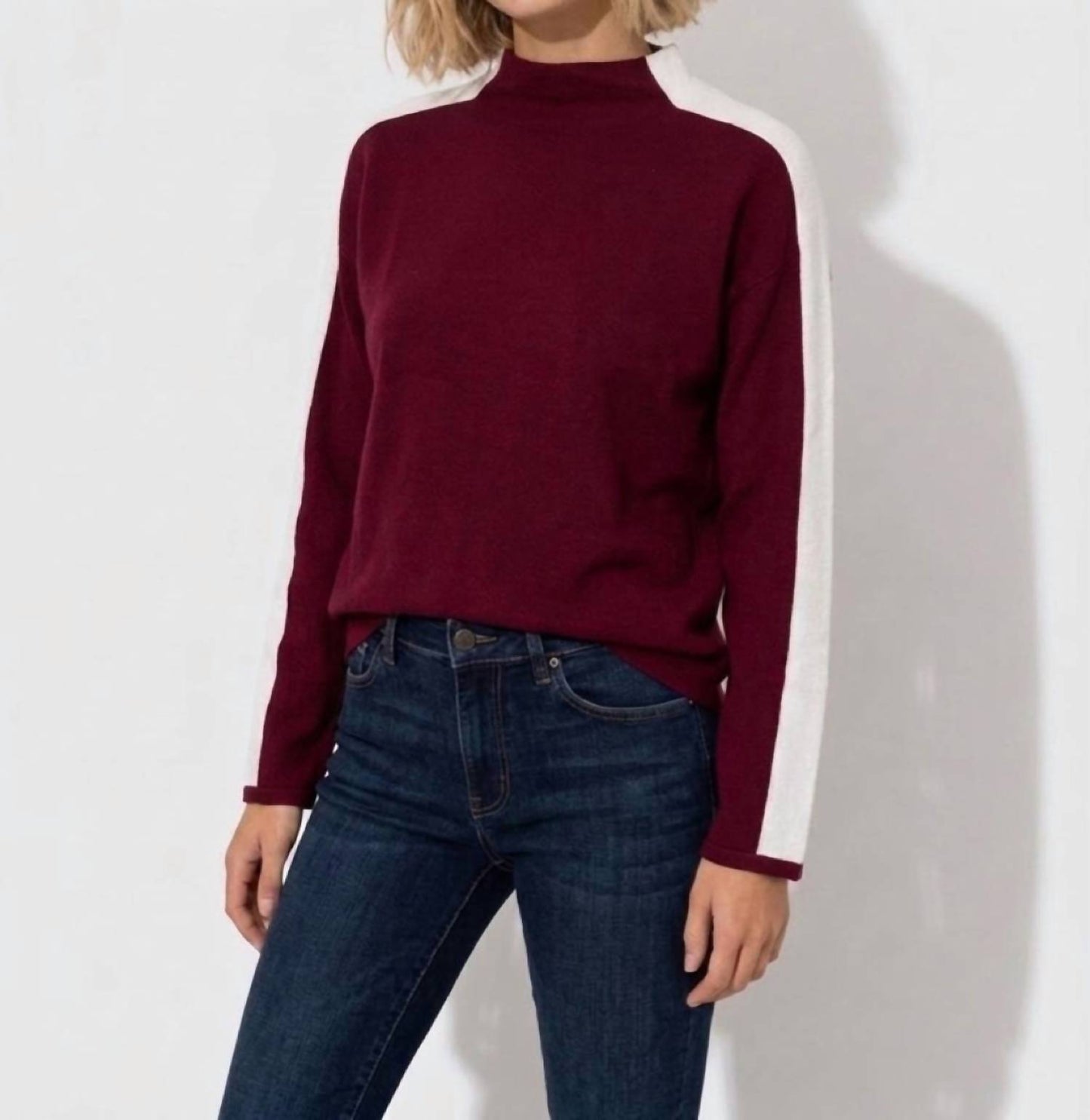Colorblock Mock Neck Sweater