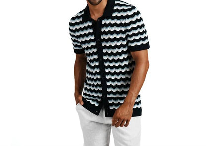 The Ripple Crochet Short Sleeve Button Up Polo Shirt
