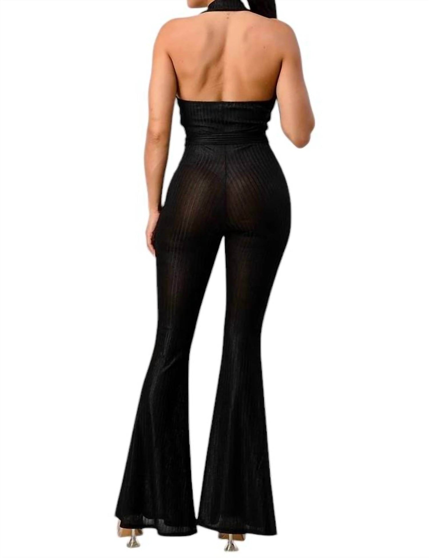 Aced It - Lurex Rib Deep V-Line Disco Jumpsuit - Rack Hunt