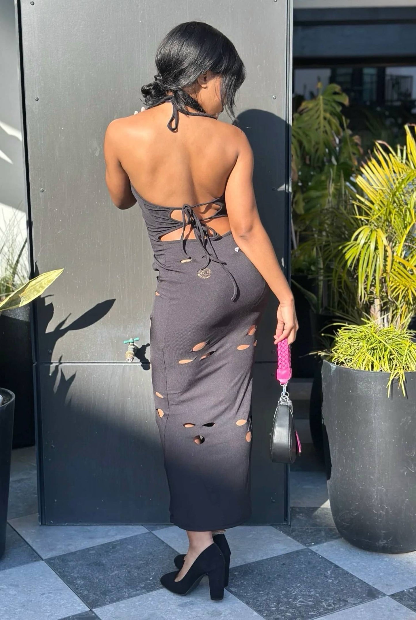 Don't Watch The Clock - Cut Out Halter Back Cut Out Maxi Dress