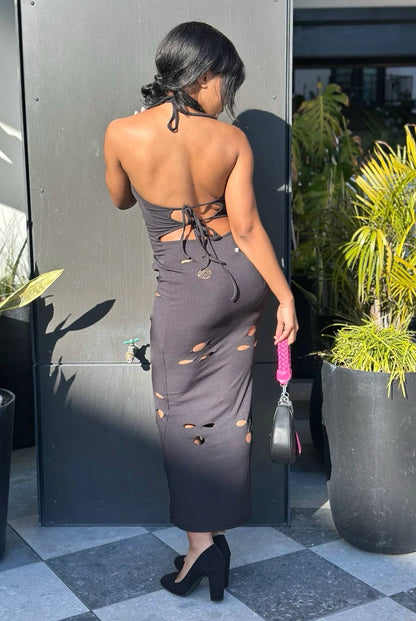 Don't Watch The Clock - Cut Out Halter Back Cut Out Maxi Dress