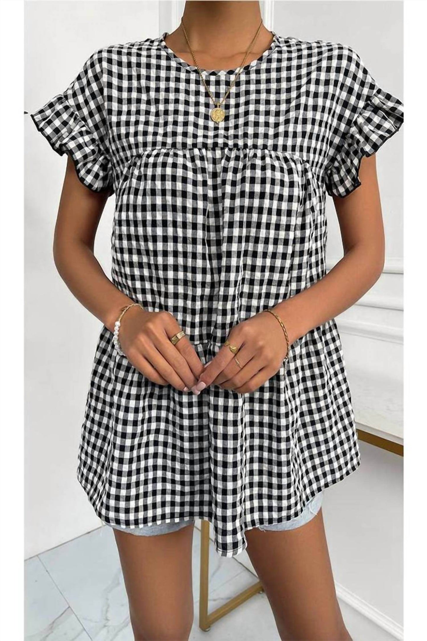 Doublju - Plaid Ruffle Top - Rack Hunt -