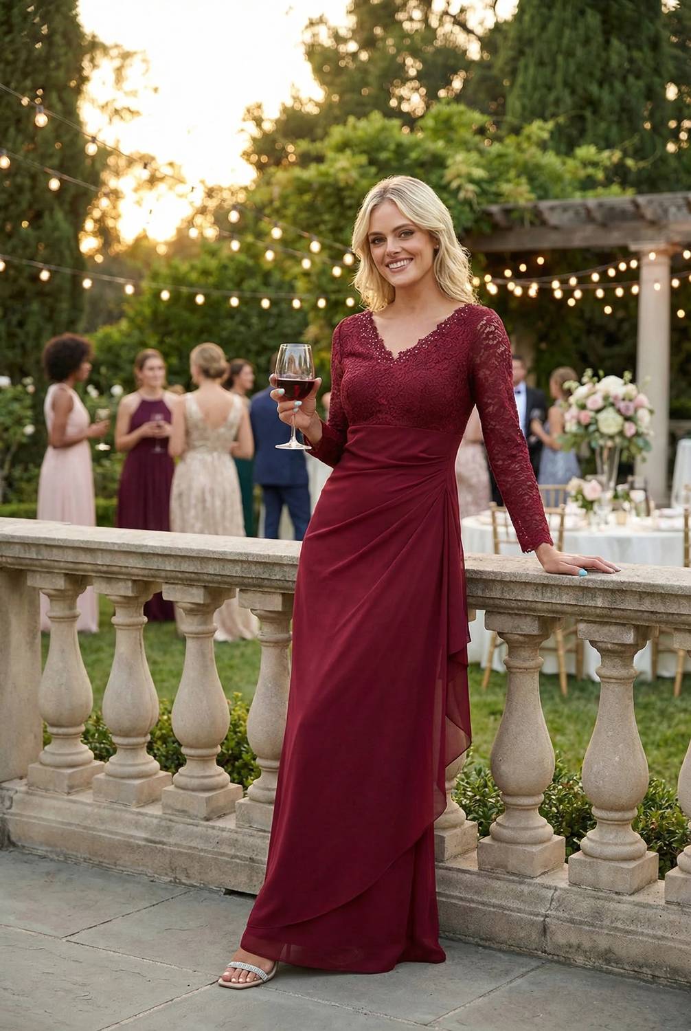 V-neck Long Lace Gown Mother Of The Groom Dress
