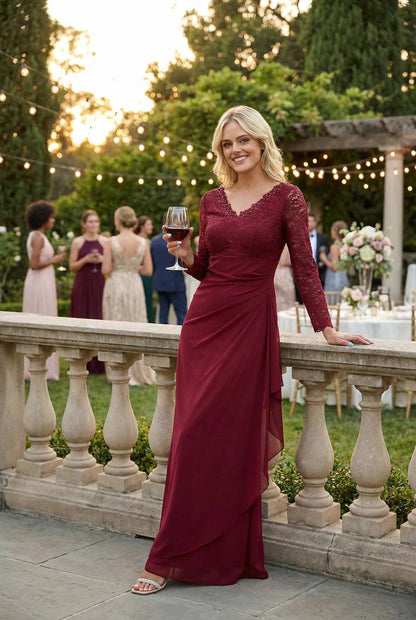 V-neck Long Lace Gown Mother Of The Groom Dress
