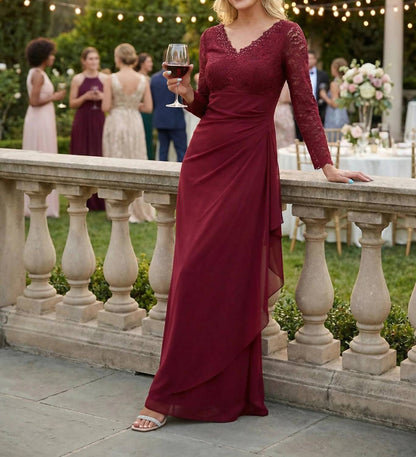 V-neck Long Lace Gown Mother Of The Groom Dress