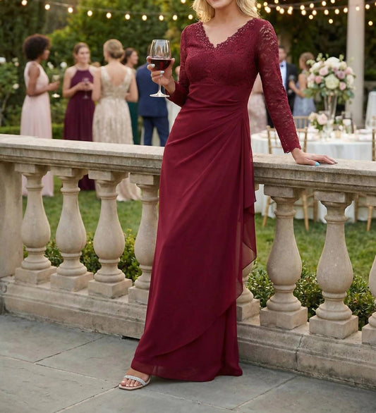 V-neck Long Lace Gown Mother Of The Groom Dress