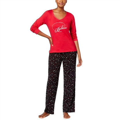 Women's Graphic Top And Printed Pajama Set