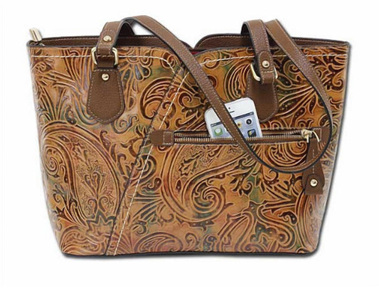 Zelle Paisley Embossed Leather Tote Bag