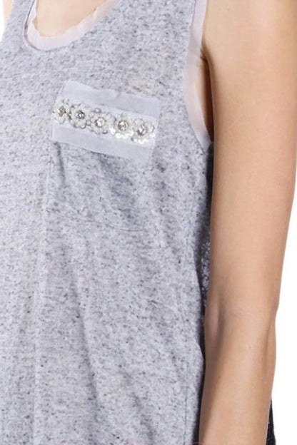 A'REVE - A'Reve Boho Shabby Chic Heather Beads Hi Lo Tank - Grey - Rack Hunt