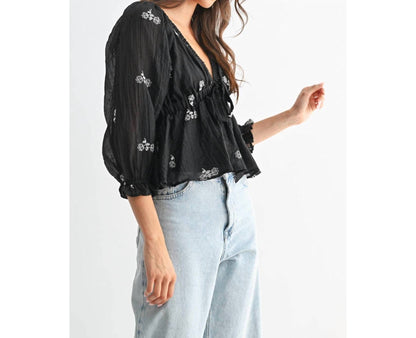 Raina Embroidered Tie Detail Blouse