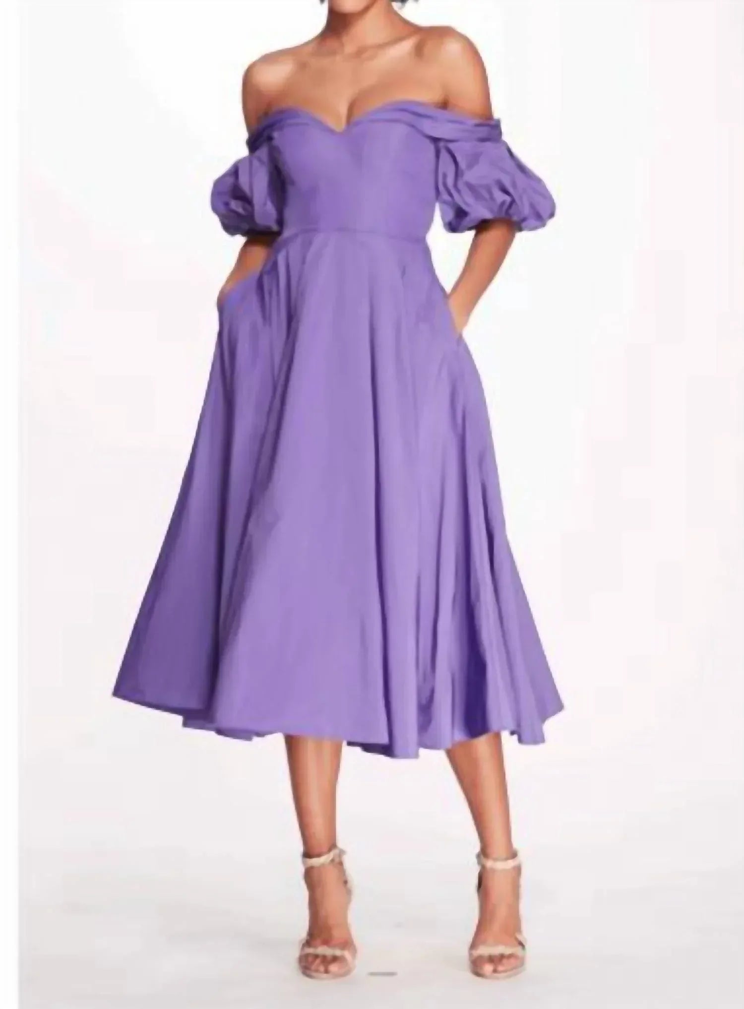 Marchesa Notte - Pleated Off-shoulder Taffeta Midi Dress - Rack Hunt