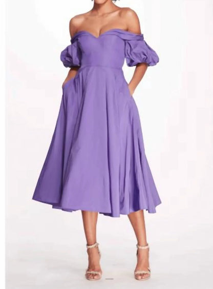Marchesa Notte - Pleated Off-shoulder Taffeta Midi Dress - Rack Hunt