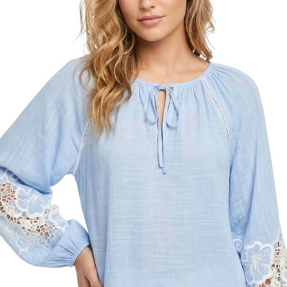 Boho Peasant Blouse With Lace Trim