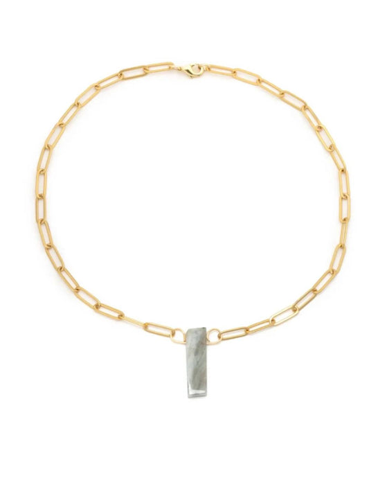 Leslie Curtis Women's Raw Aquamarine Stone 16" Necklace in Matte Gold Chain