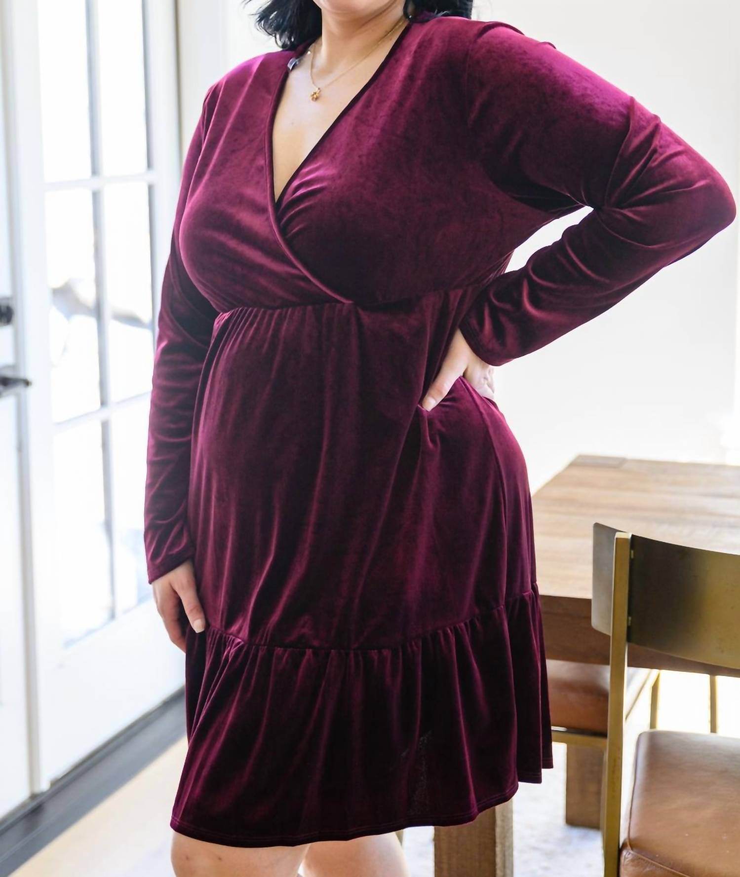 Ave Shops - Jentsyn Velvet V-Neck Dress - Rack Hunt -