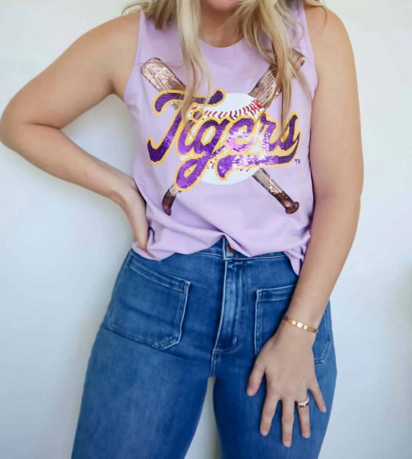 Lsu Tigers Criss-cross Baseball Bats Sequin Tank Top