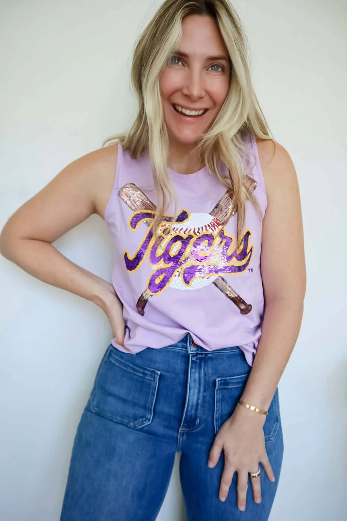 Lsu Tigers Criss-cross Baseball Bats Sequin Tank Top