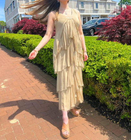 Deep V Sequin Neck Sleeveless Maxi Dress