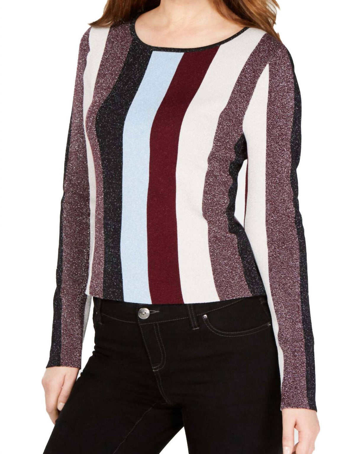 Metallic Striped Pullover Sweater
