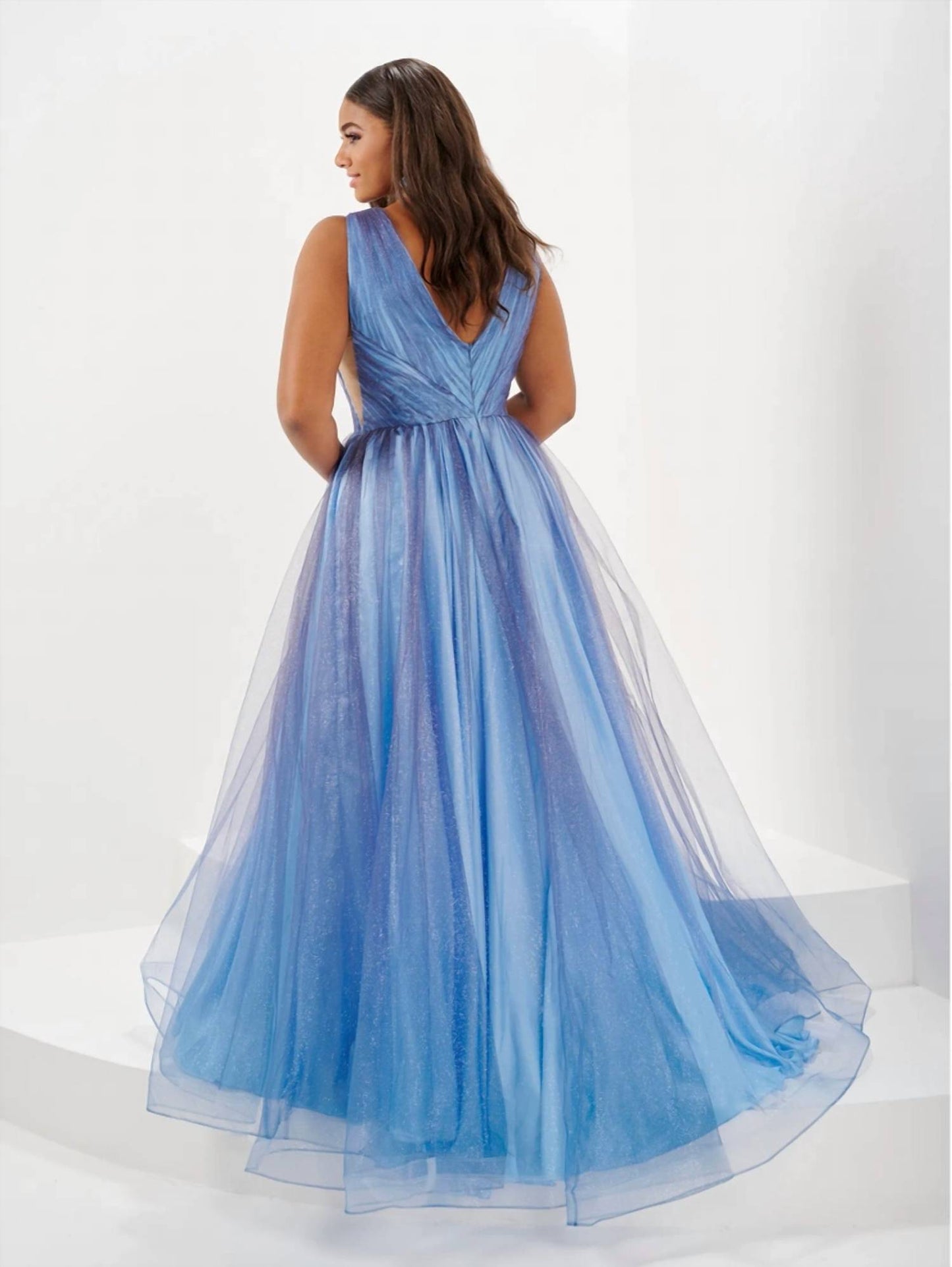 Sparkle Ombre Tulle V-neck Gown - Plus